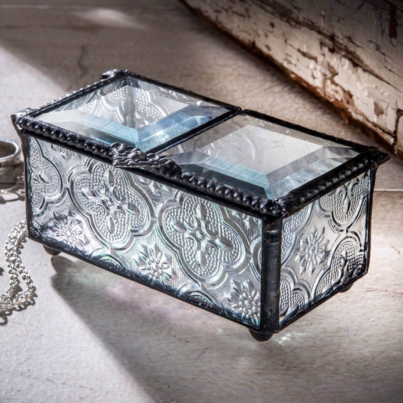 J Devlin Glass Clear Vintage Stained Glass Keepsake Box