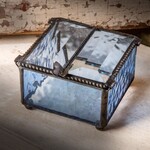 J Devlin Glass Blue Stained Glass Jewelry Box with Butterfly Lift