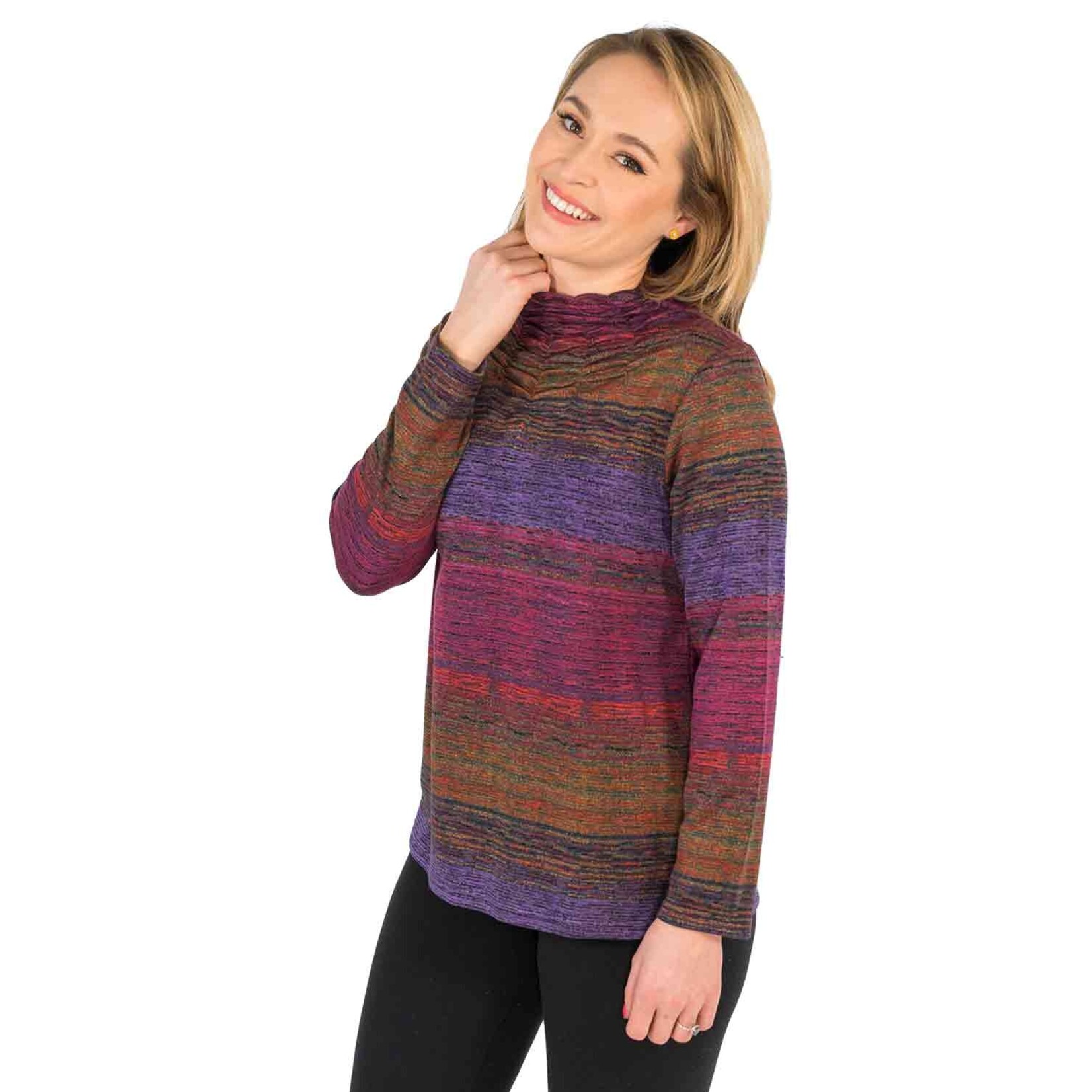 Trisha Tyler Stitch Mock Neck Top in Purple Stripe - Molly's