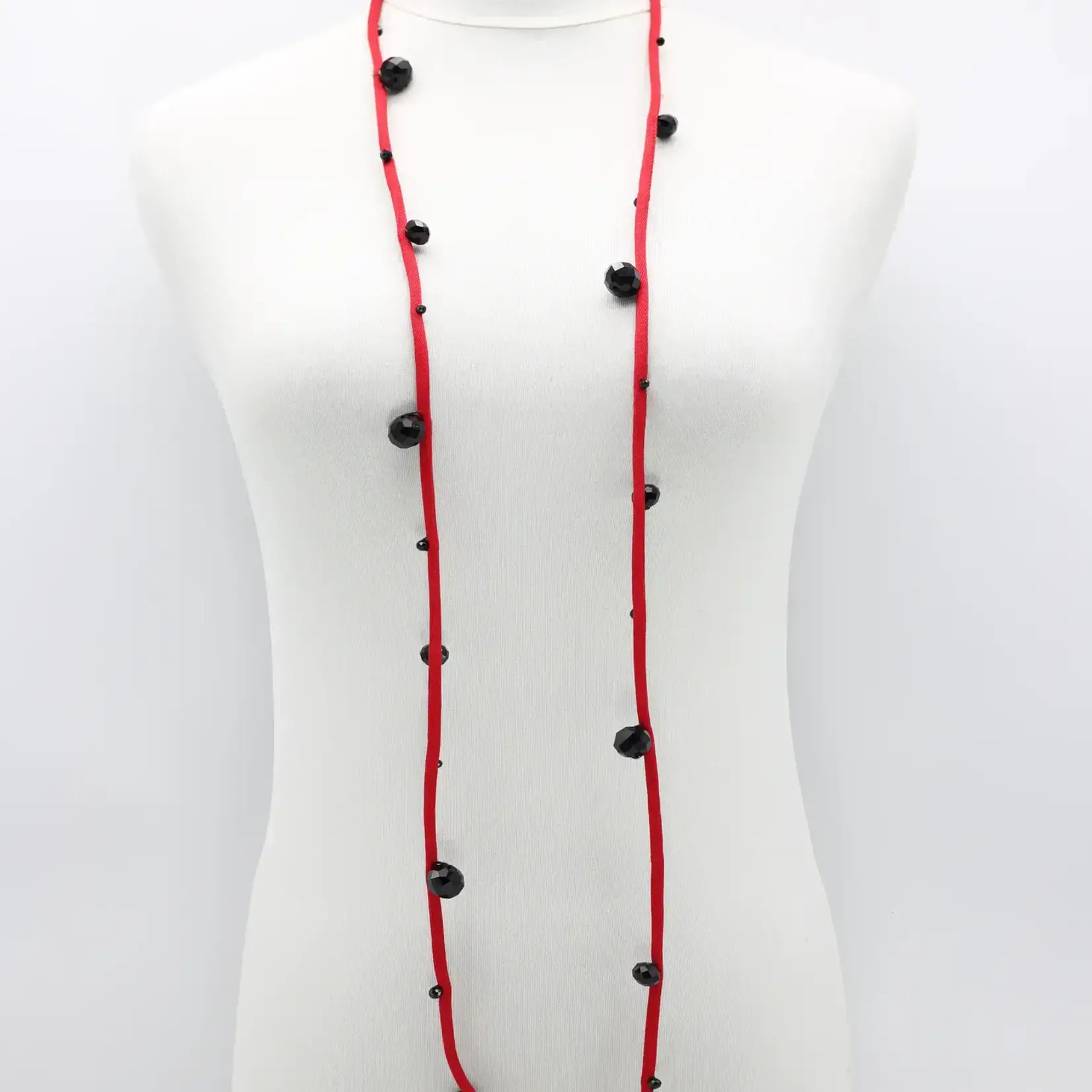Jianhui London Crystals On Textile Cord 10 Strand Necklace In Red/Black