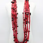 Jianhui London Crystals On Textile Cord 10 Strand Necklace In Red/Black