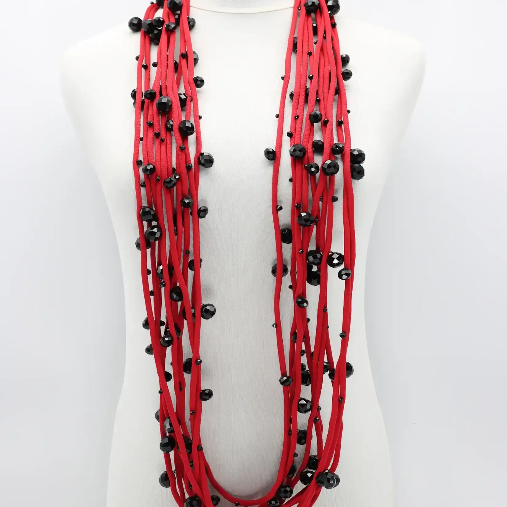 Jianhui London Crystals On Textile Cord 10 Strand Necklace In Red/Black