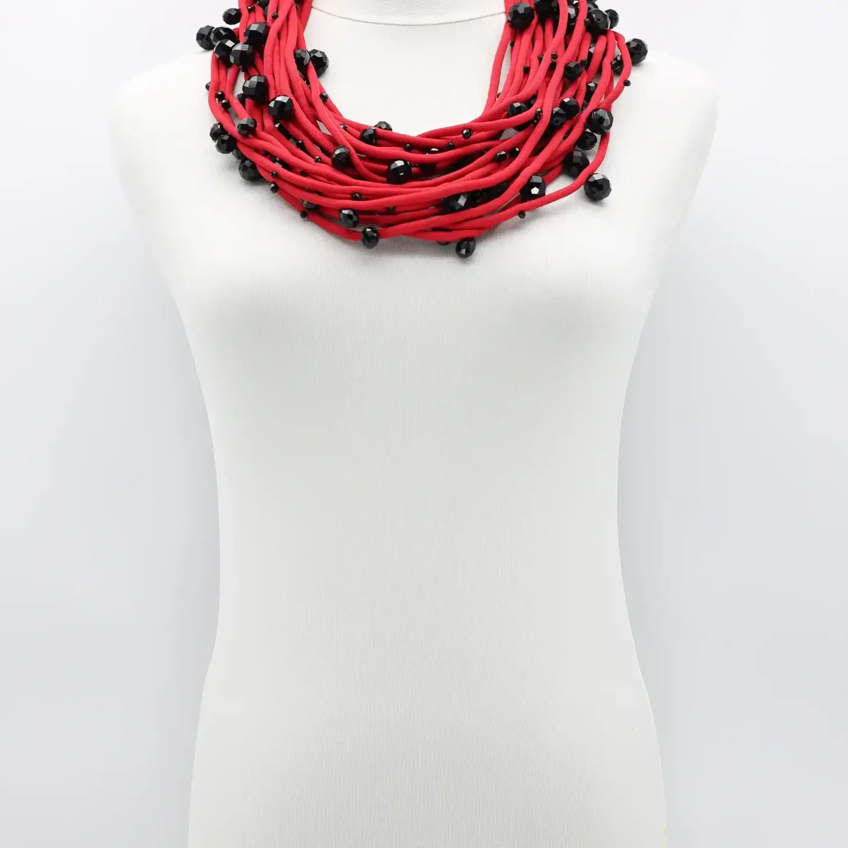 Jianhui London Crystals On Textile Cord 10 Strand Necklace In Red/Black
