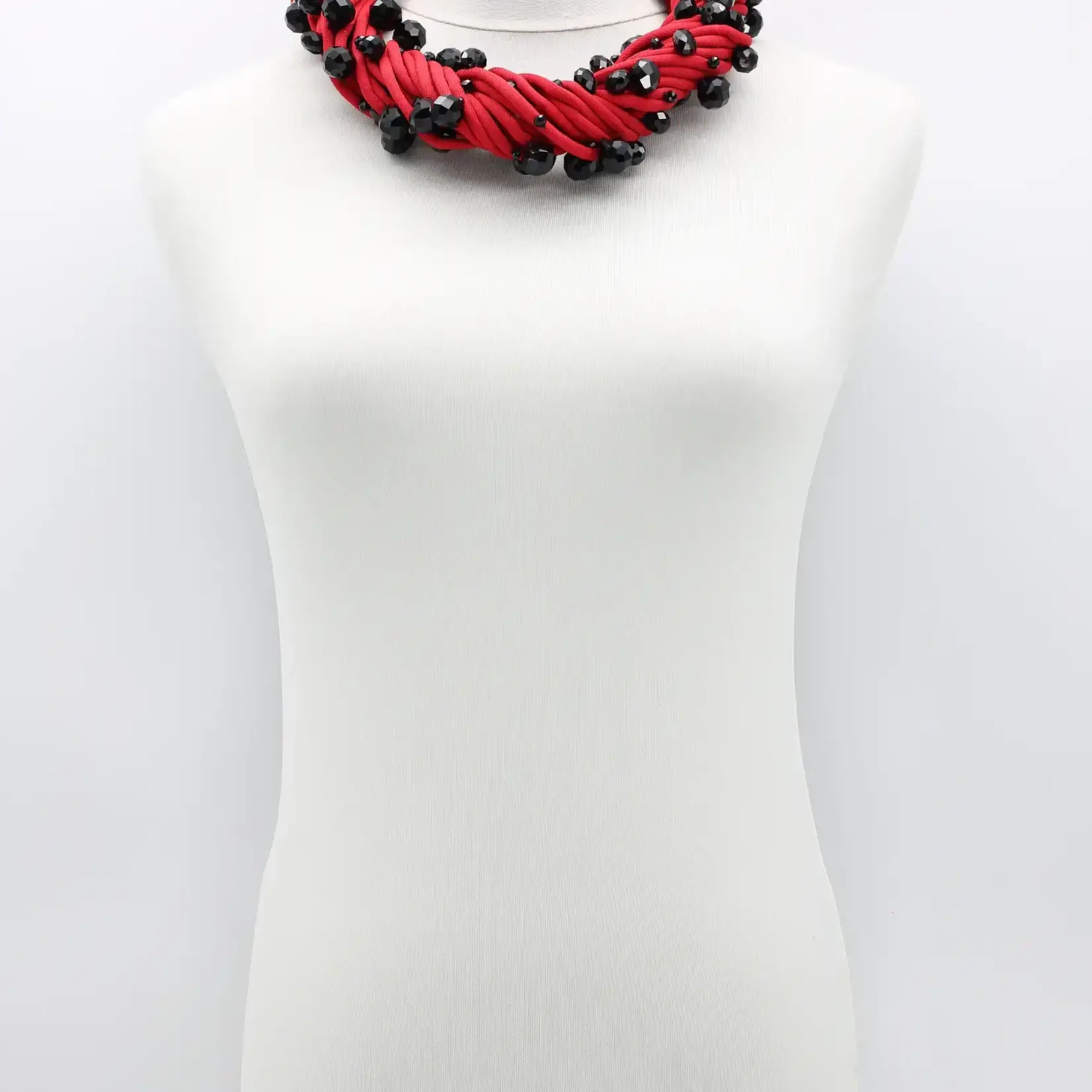 Jianhui London Crystals On Textile Cord 10 Strand Necklace In Red/Black