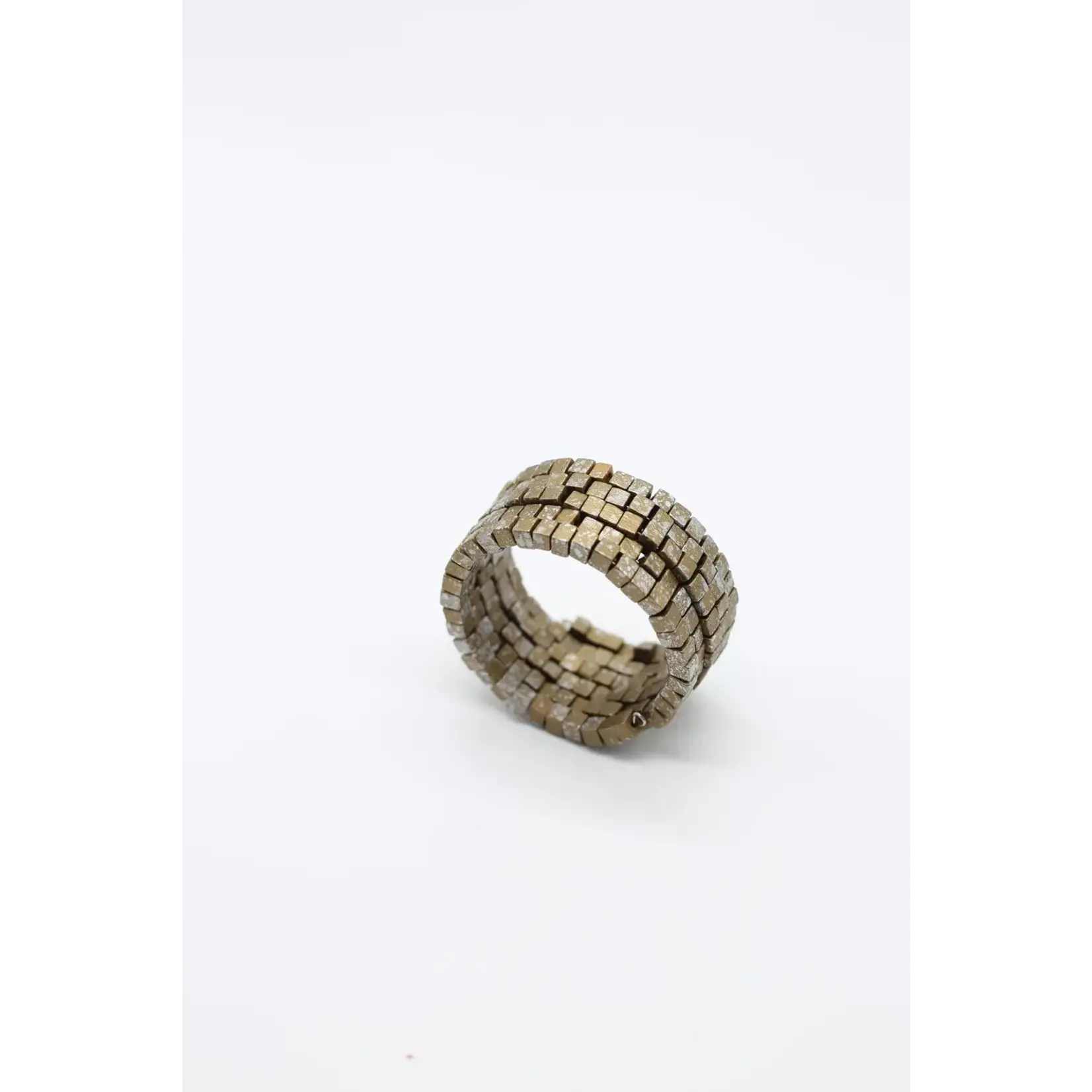 Jianhui London Pashmina Wood Bead Snake Bracelet In Gold/Slvr Hand Painted