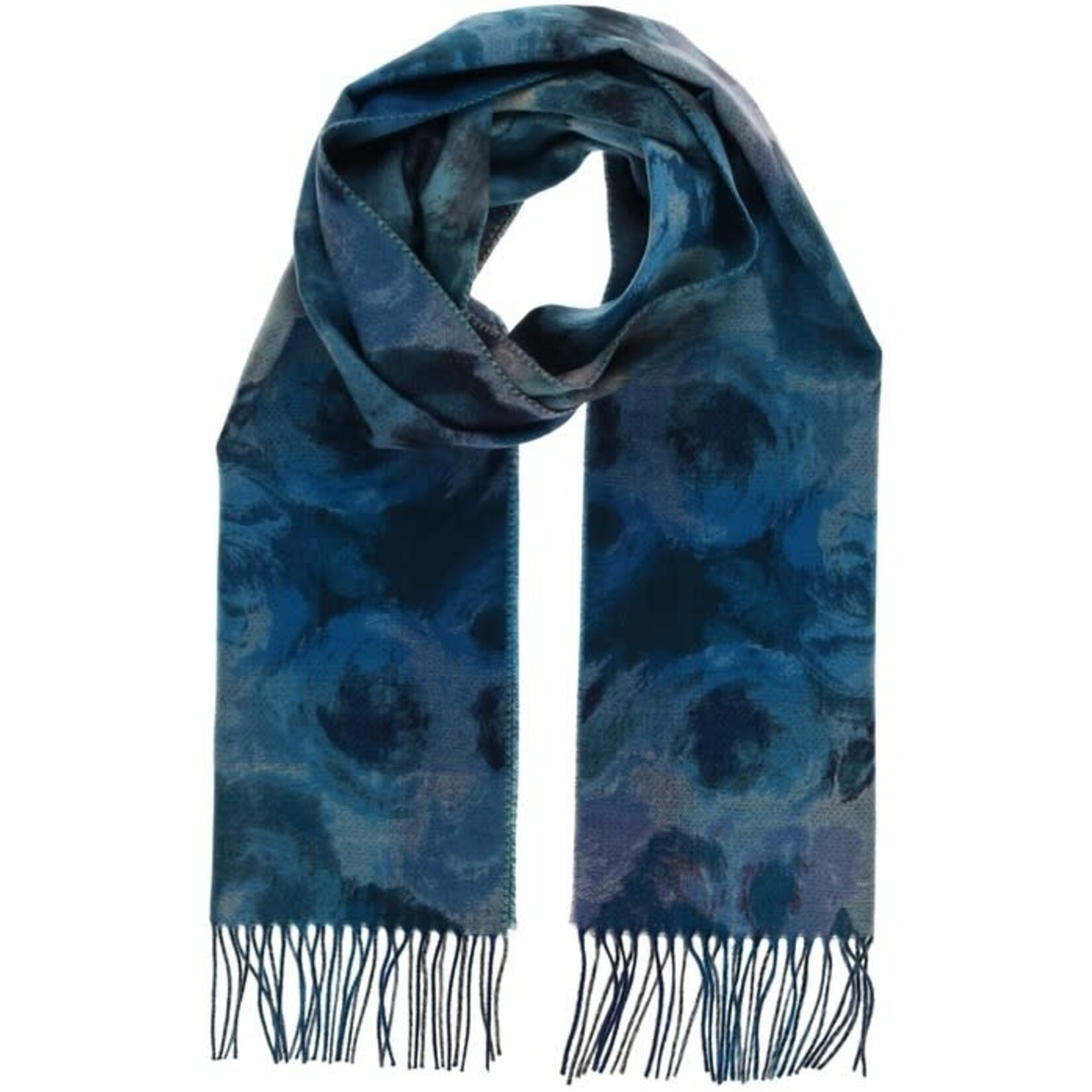 V. Fraas Painted Floral Cashmink® Scarf in Dark Petrol
