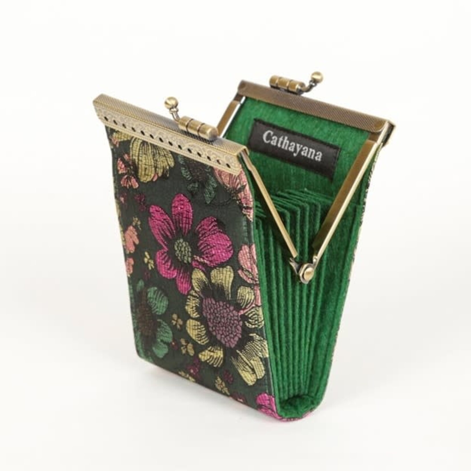 Cathayana Brocade Card Holder w/ RFID Protection in Green and Pink Floral