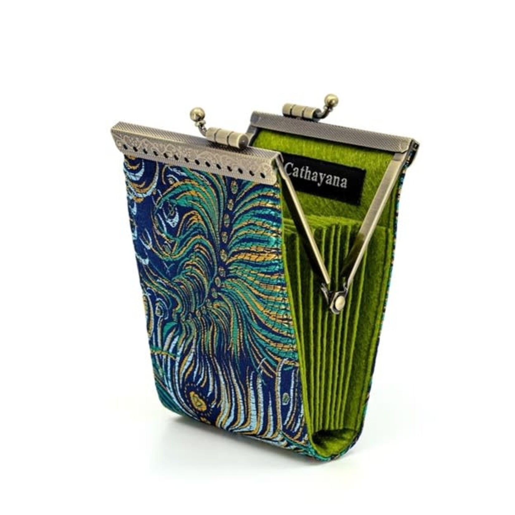 Cathayana Brocade Peacock Card Holder w/ RFID in Blue and Gold
