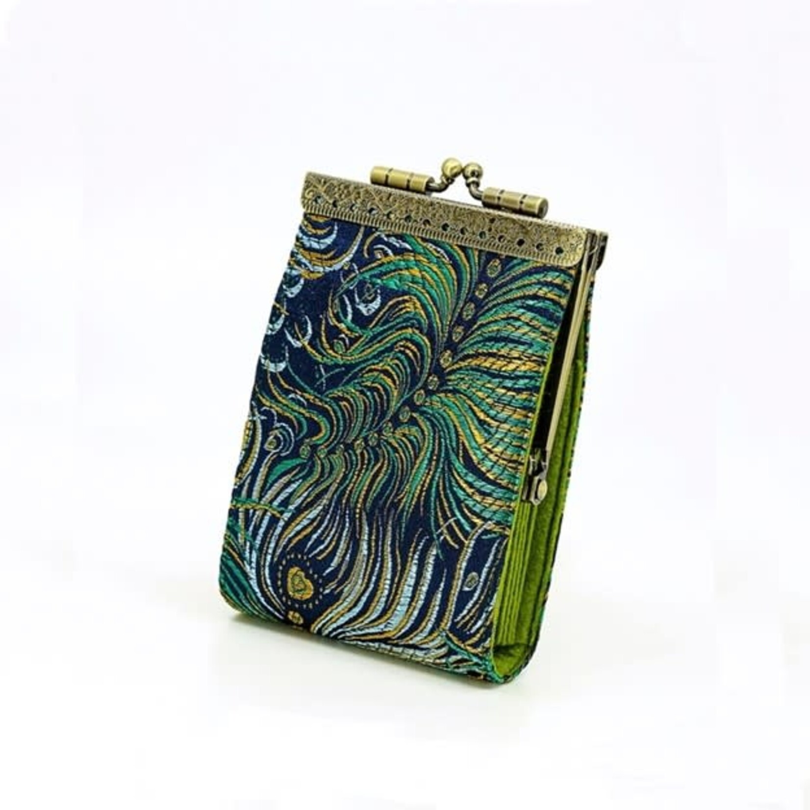 Cathayana Brocade Peacock Card Holder w/ RFID in Blue and Gold