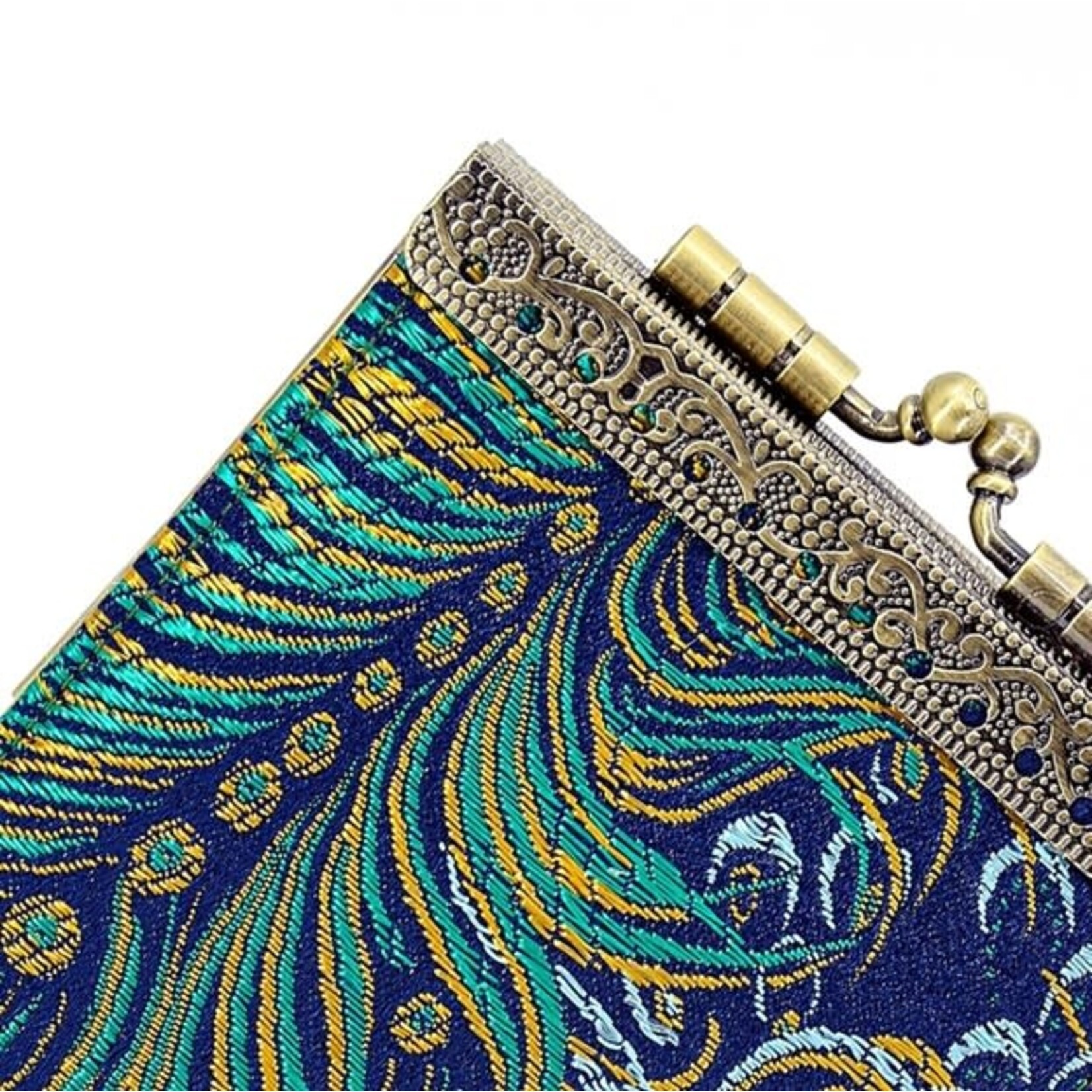 Cathayana Brocade Peacock Card Holder w/ RFID in Blue and Gold