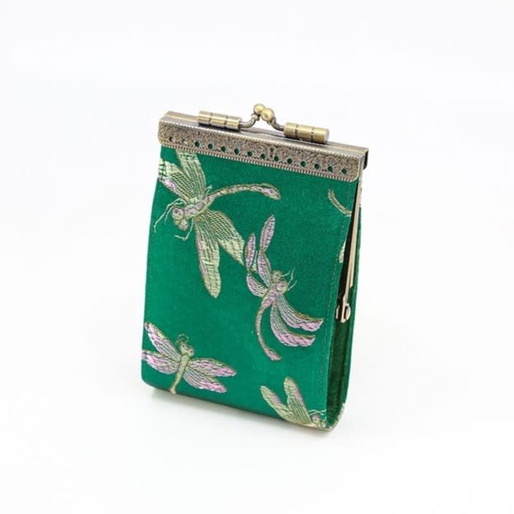 Cathayana Dragonfly Brocade Card Holder w/ RFID in Dark Green