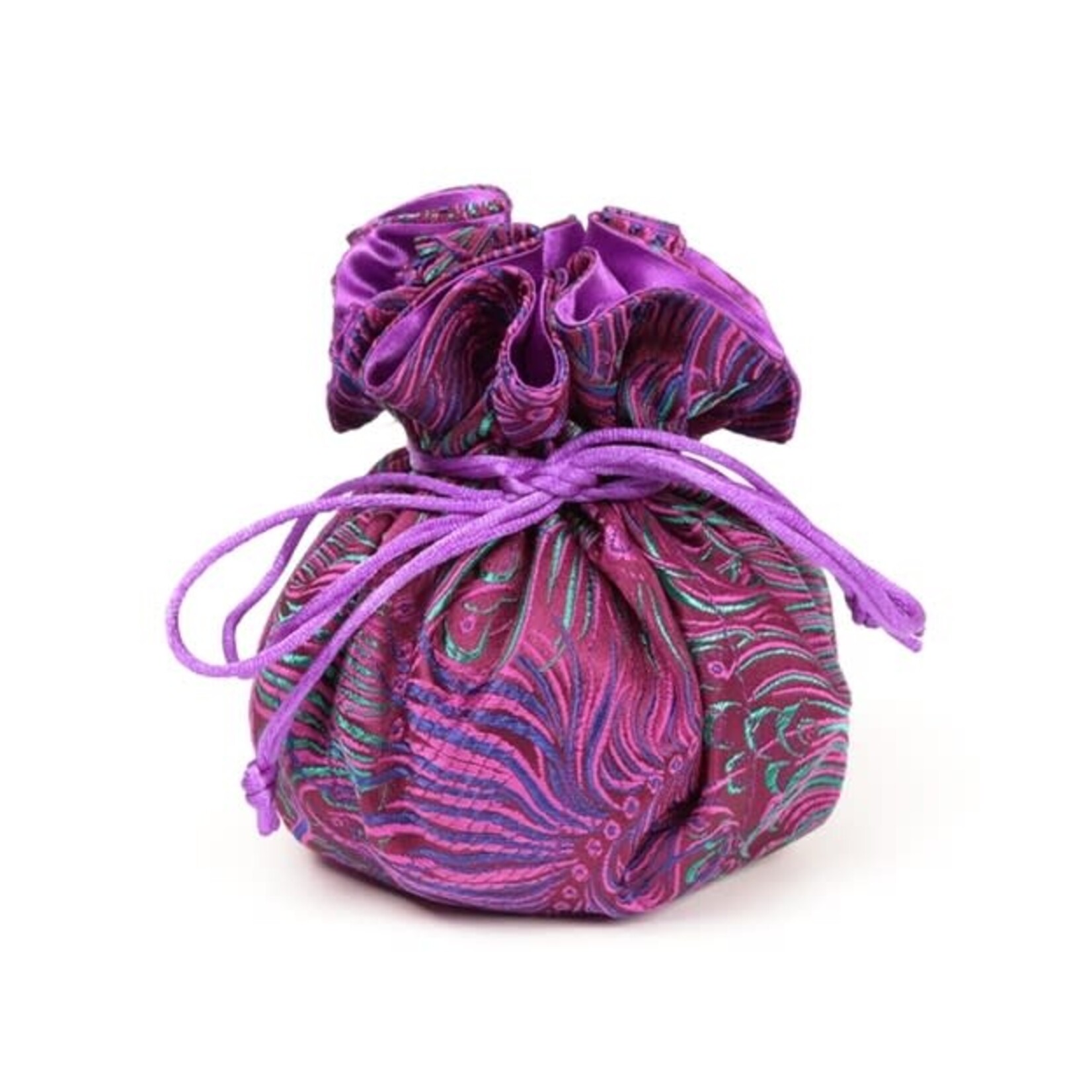 Cathayana Peacock Feather Brocade Jewelry Pouch in Purple, Green and Blue