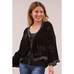 Caite Anika Velvet Kimono with Floral Embroidery in Black