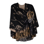 Cashmere Shawl w/ Pull Thru Shoulder Tab-Black/Tan Floral Pattern