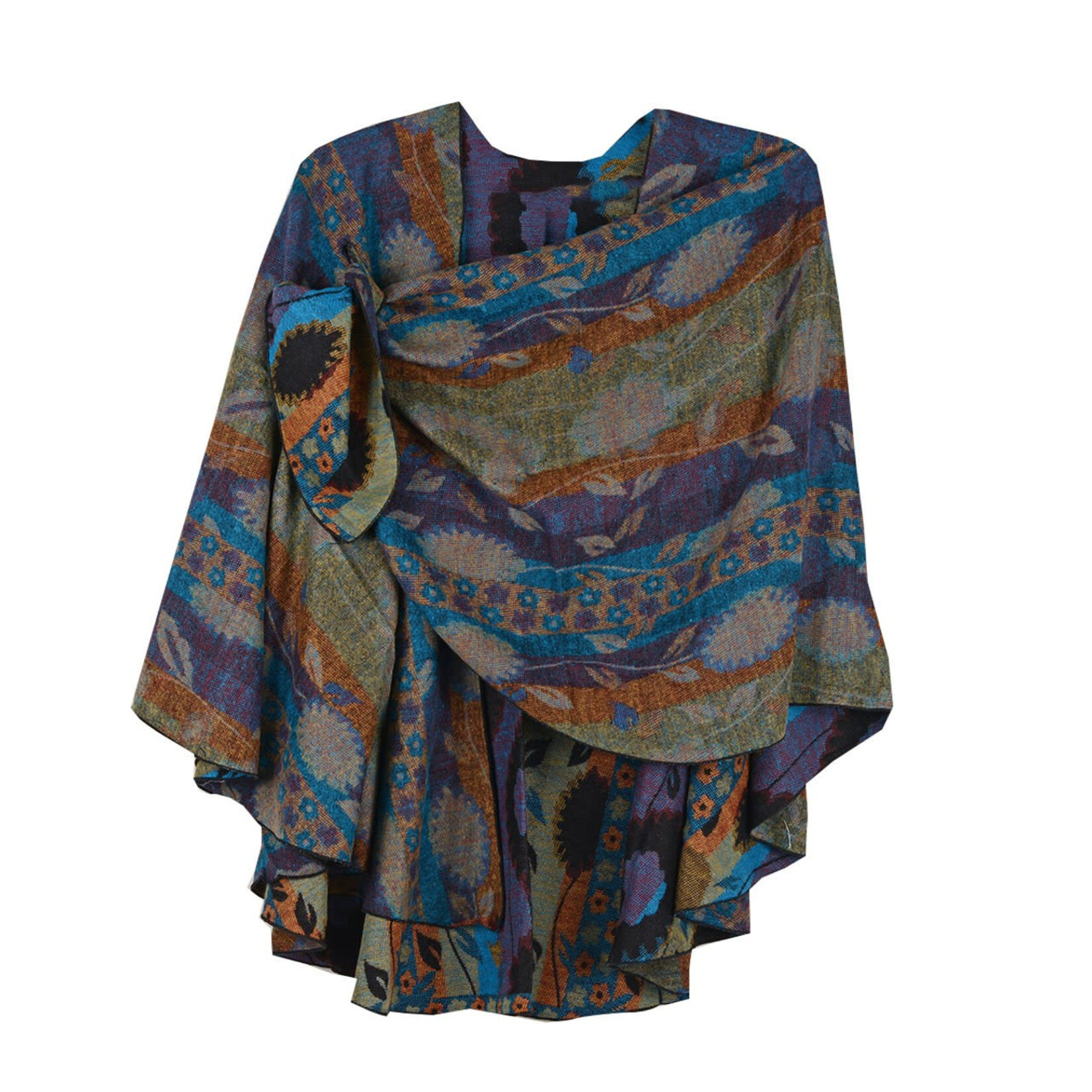 Cashmere Shawl w/ Pull Thru Shoulder Tab-Floral Stripe