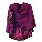 Rapti Cashmere Shawl w/ Pull Thru Shoulder Tab-Black/Magenta Floral Pattern