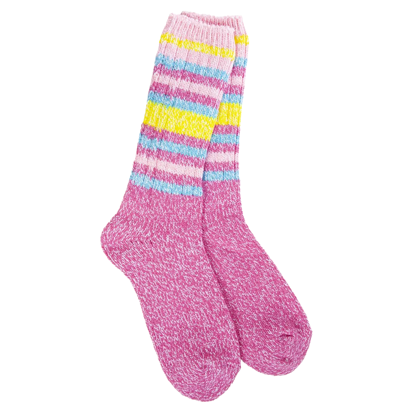 World's Softest Weekend Ragg Crew Socks - Ibis Rose Stripe
