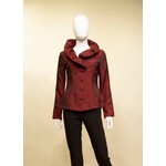 Samuel Dong Woven Jacquard Blouse w/ Wire Collar in Merlot