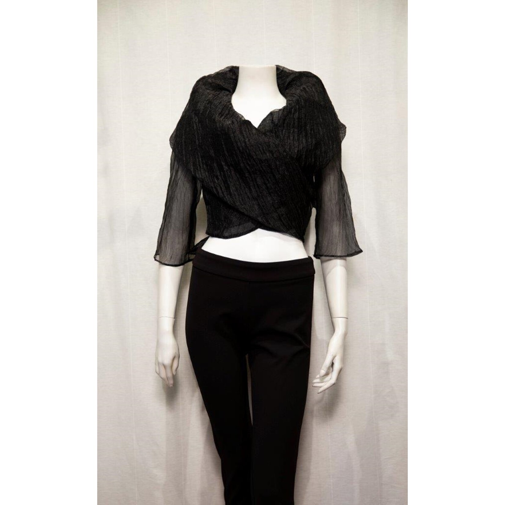 Samuel Dong Bolero Crinkle Top in Sparkly Black