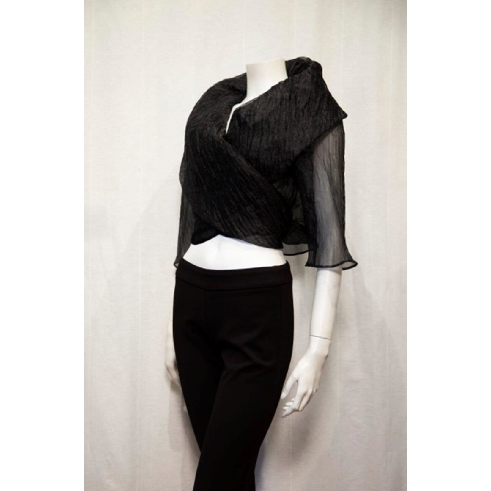 Samuel Dong Bolero Crinkle Top in Sparkly Black