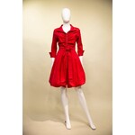 Samuel Dong 3/4 Sleeve Pleated Front Bubble Dress in Red