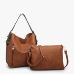 Jen & Co Alexa 2-in-1  Hobo Bag in a Bag with Dual Zip Compartments- Brown