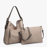 Jen & Co Alexa 2-in-1  Hobo Bag in a Bag with Dual Zip Compartments- Fog Grey