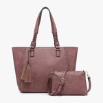 Jen & Co Lisa Structured Tote w/ Braided Accents- Dark Mauve