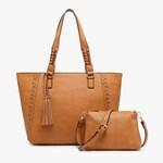 Jen & Co Lisa Structured Tote w/ Braided Accents- Ginger Biscuit