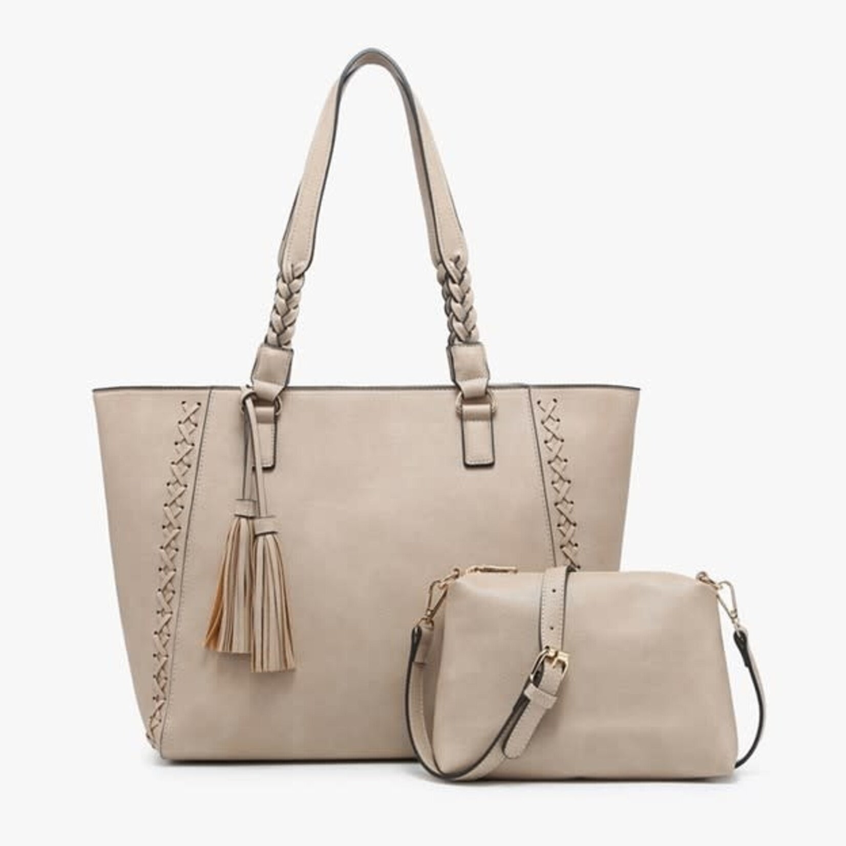 Jen & Co Lisa Structured Tote w/ Braided Accents- Sand