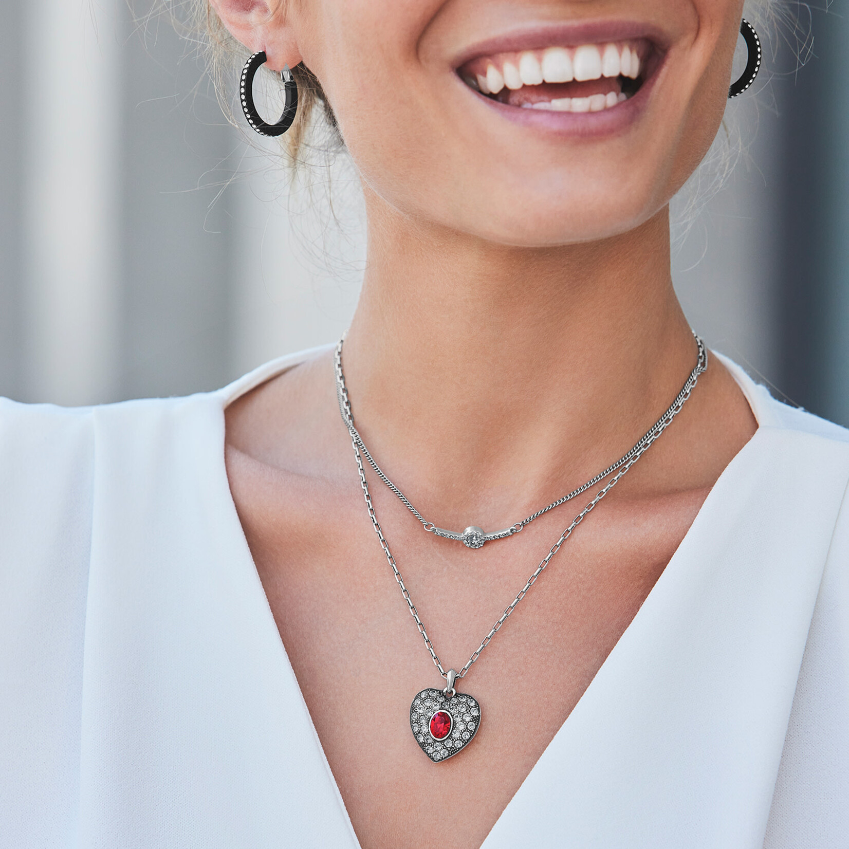 Brighton Adela Heart Mini Necklace - Silver-Red