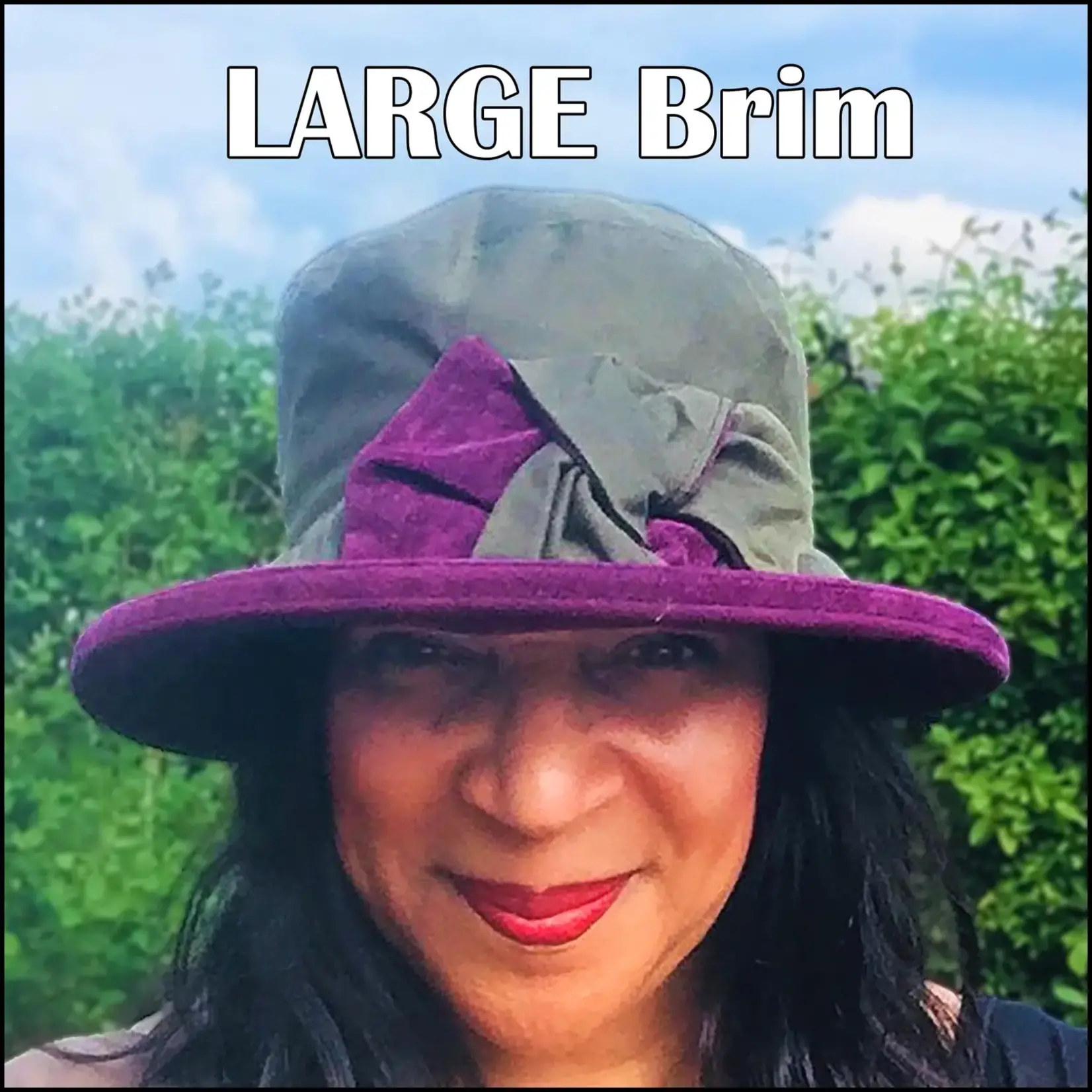 Peak & Brim Hats Zara Barbour Green Waxed Rain Hat, Deep Purple Trim & Bow