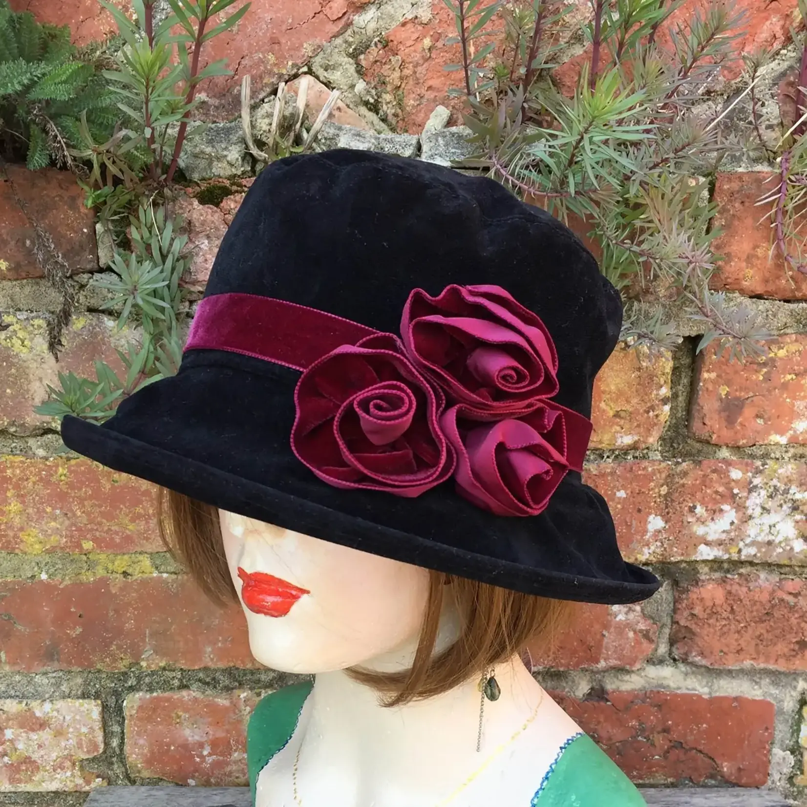 Peak & Brim Hats Verity Black Burgundy Cloche Style 1920s Fall & Winter Hat