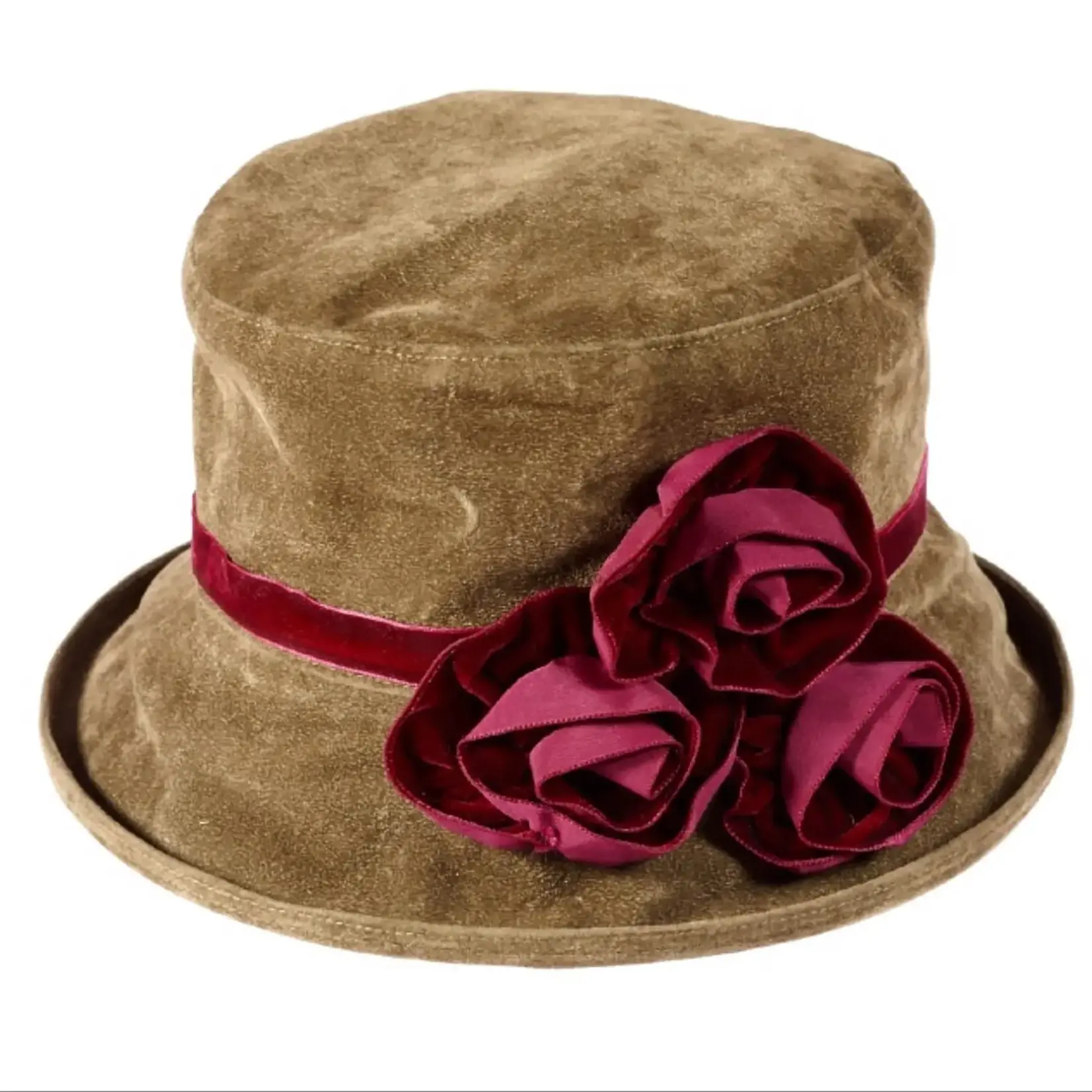 Peak & Brim Hats Verity Olive/Burgundy Cloche Style 1920s Hat