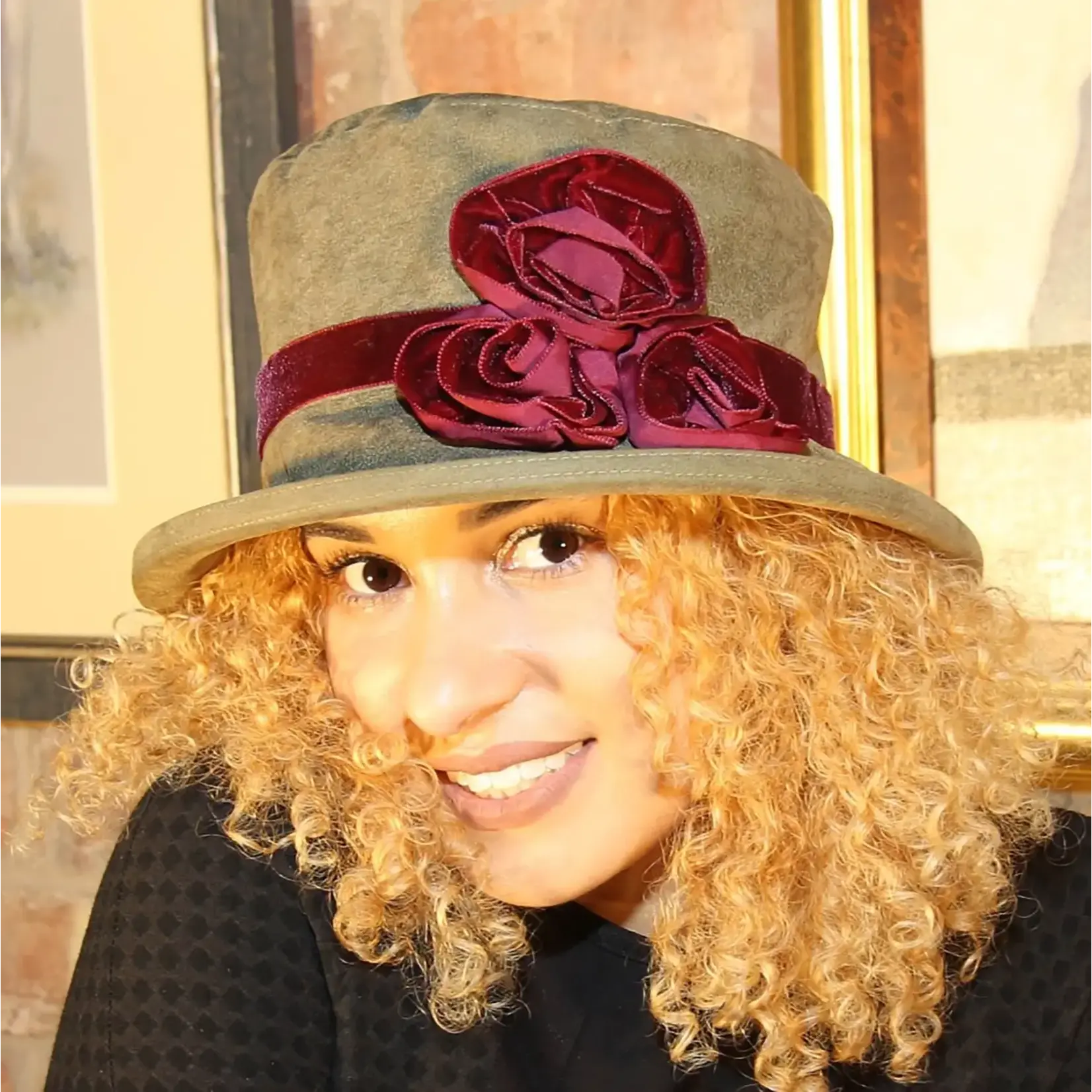 Peak & Brim Hats Verity Olive/Burgundy Cloche Style 1920s Hat