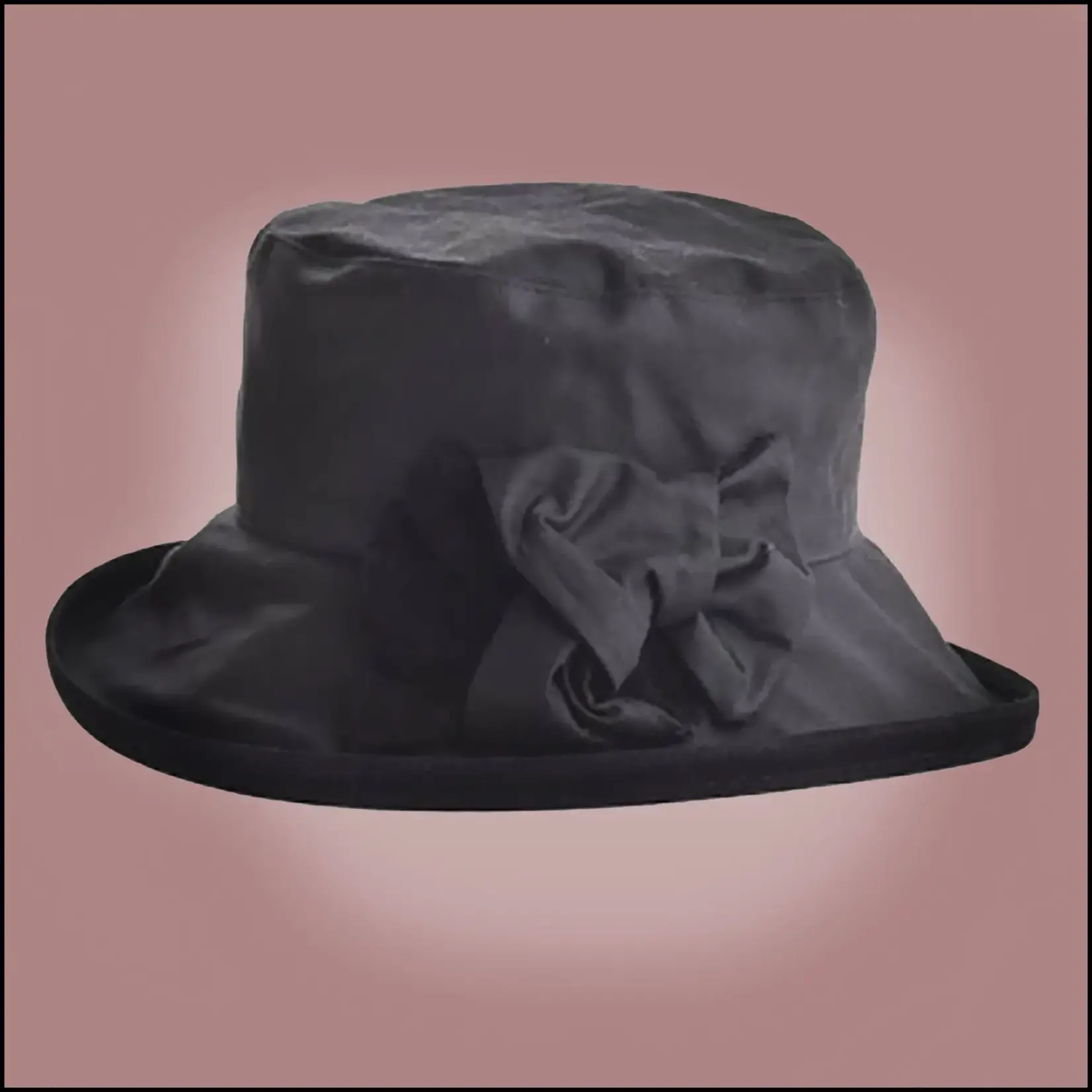 Peak & Brim Hats Zara Black Waxed Rain Hat, Trim & Bow