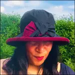 Peak & Brim Hats Zara Black Waxed Rain Hat, Burgundy Trim & Bow
