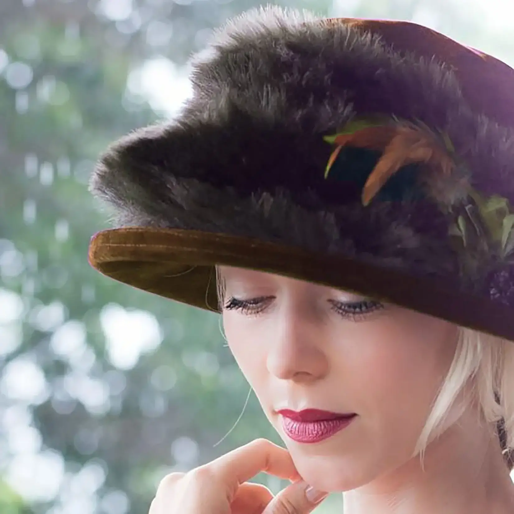 Peak & Brim Hats Monique Brown Winter Event Wedding Hat, Faux Fur & Feathers