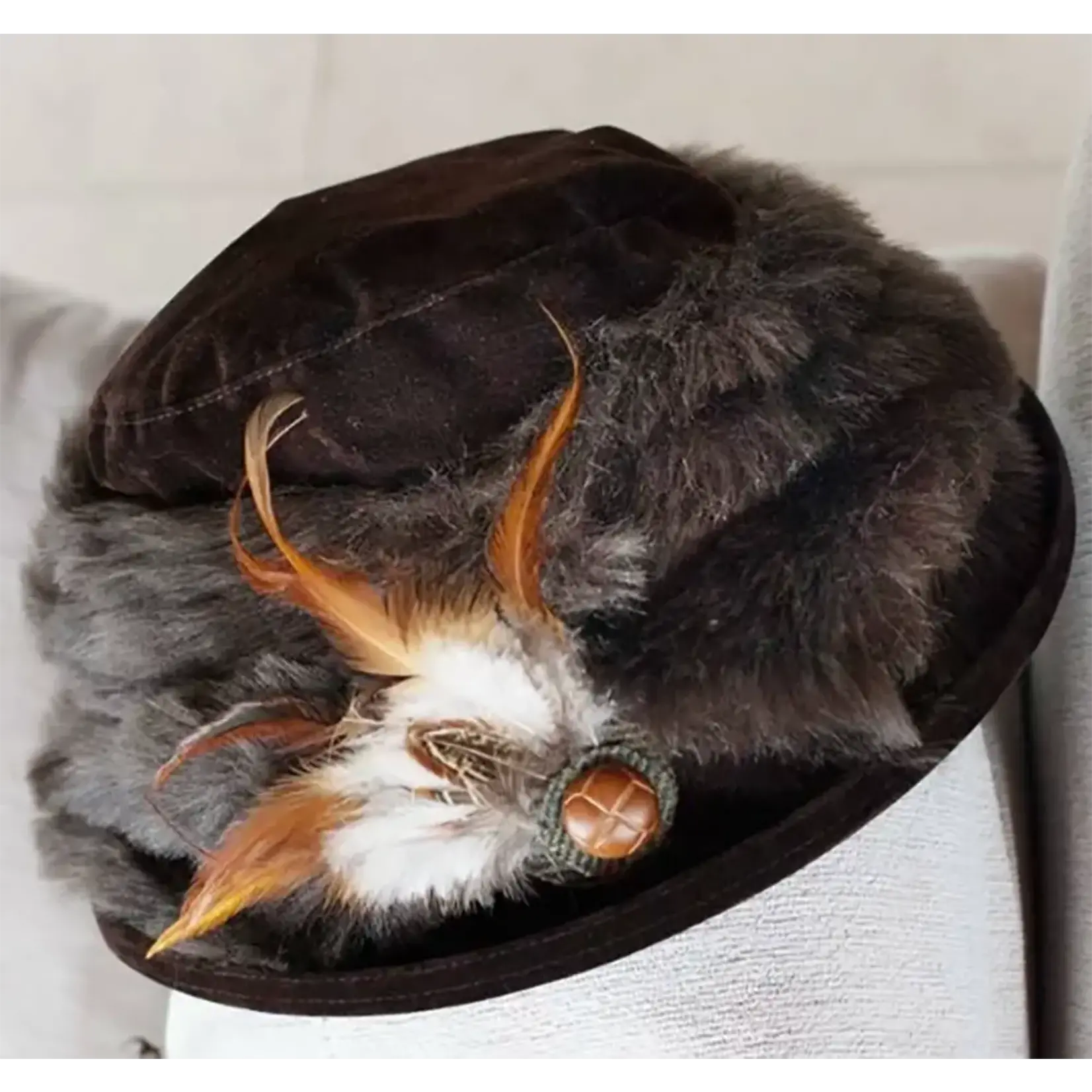 Peak & Brim Hats Monique Brown Winter Event Wedding Hat, Faux Fur & Feathers