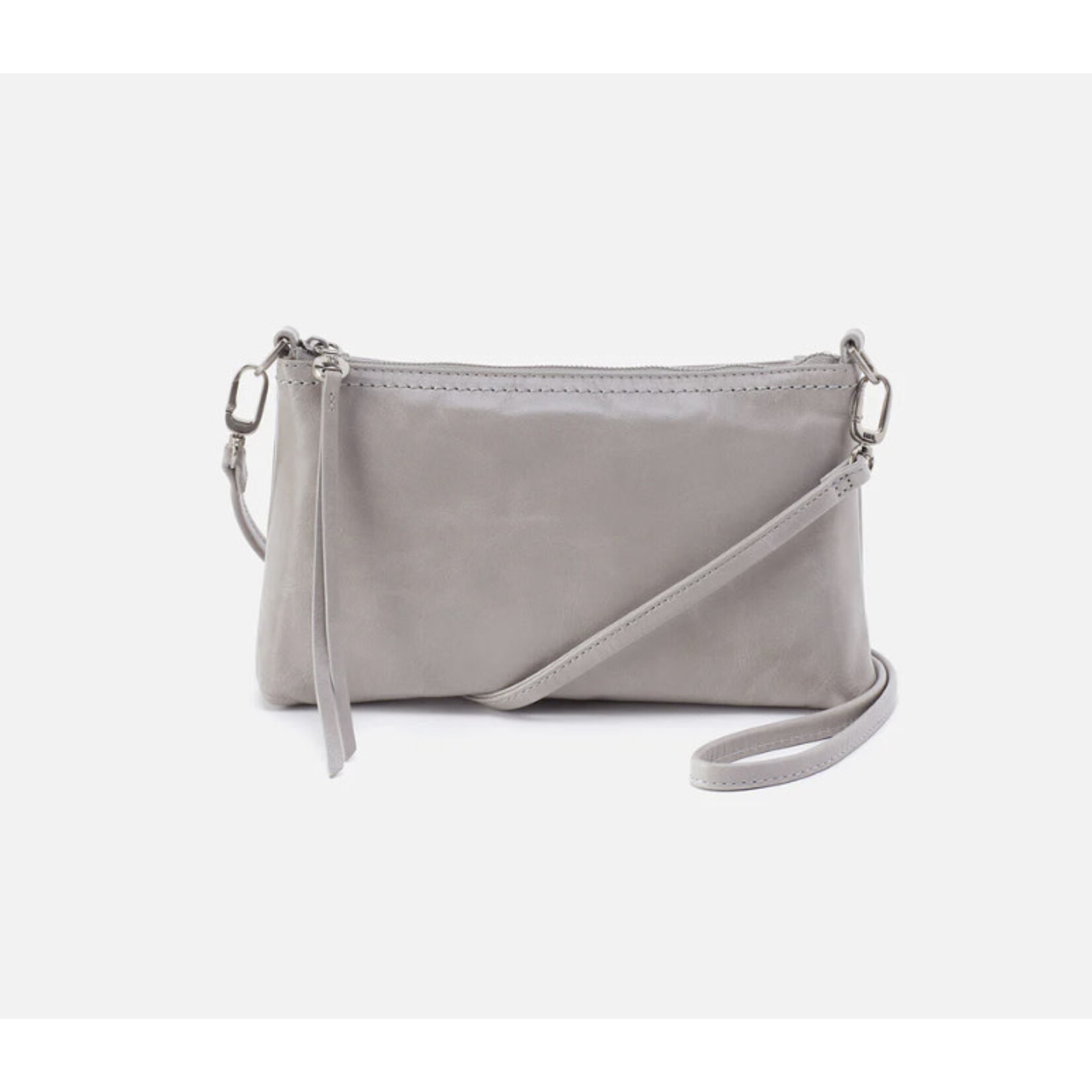 HOBO Darcy Polished Leather Crossbody in Light Grey
