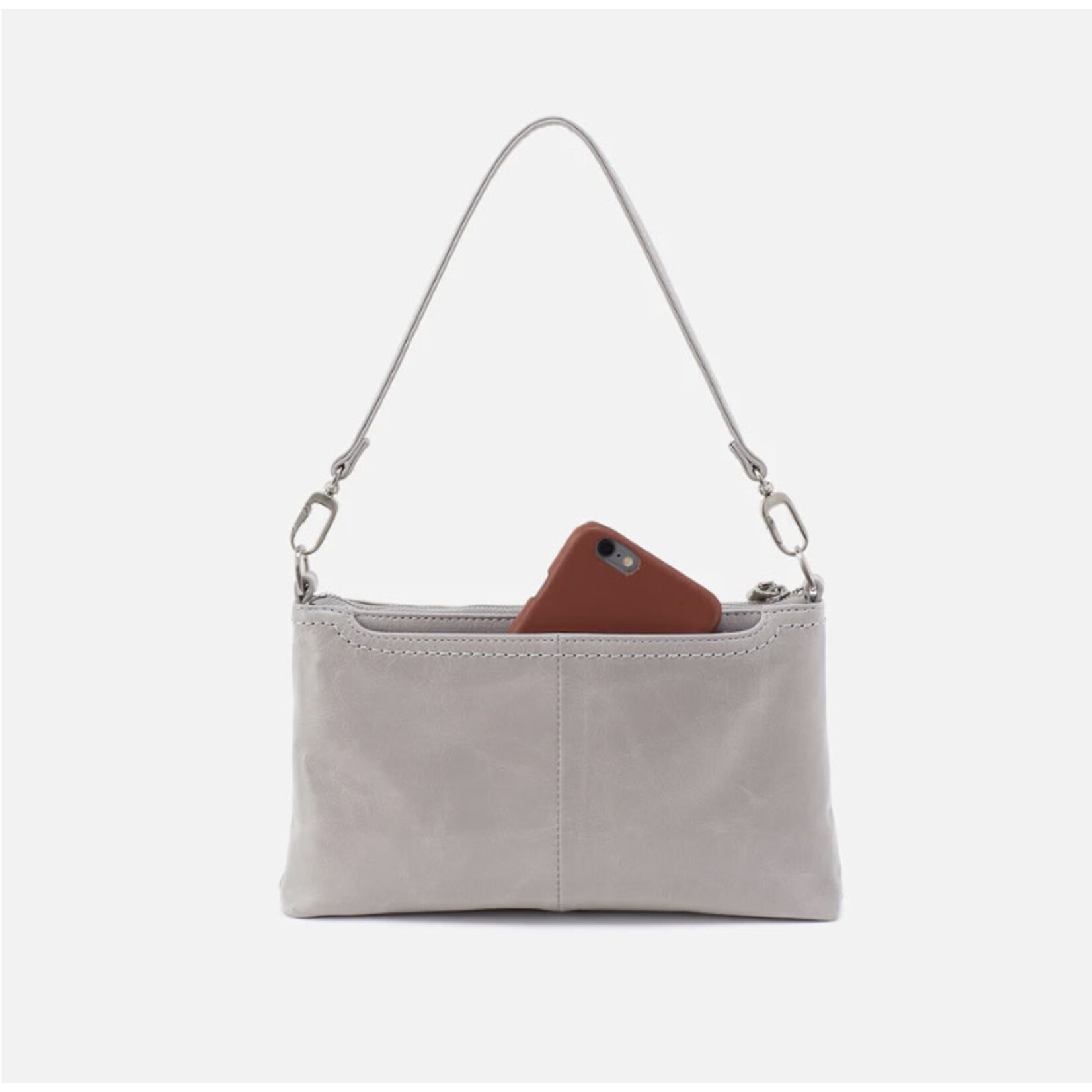 HOBO Darcy Polished Leather Crossbody in Light Grey