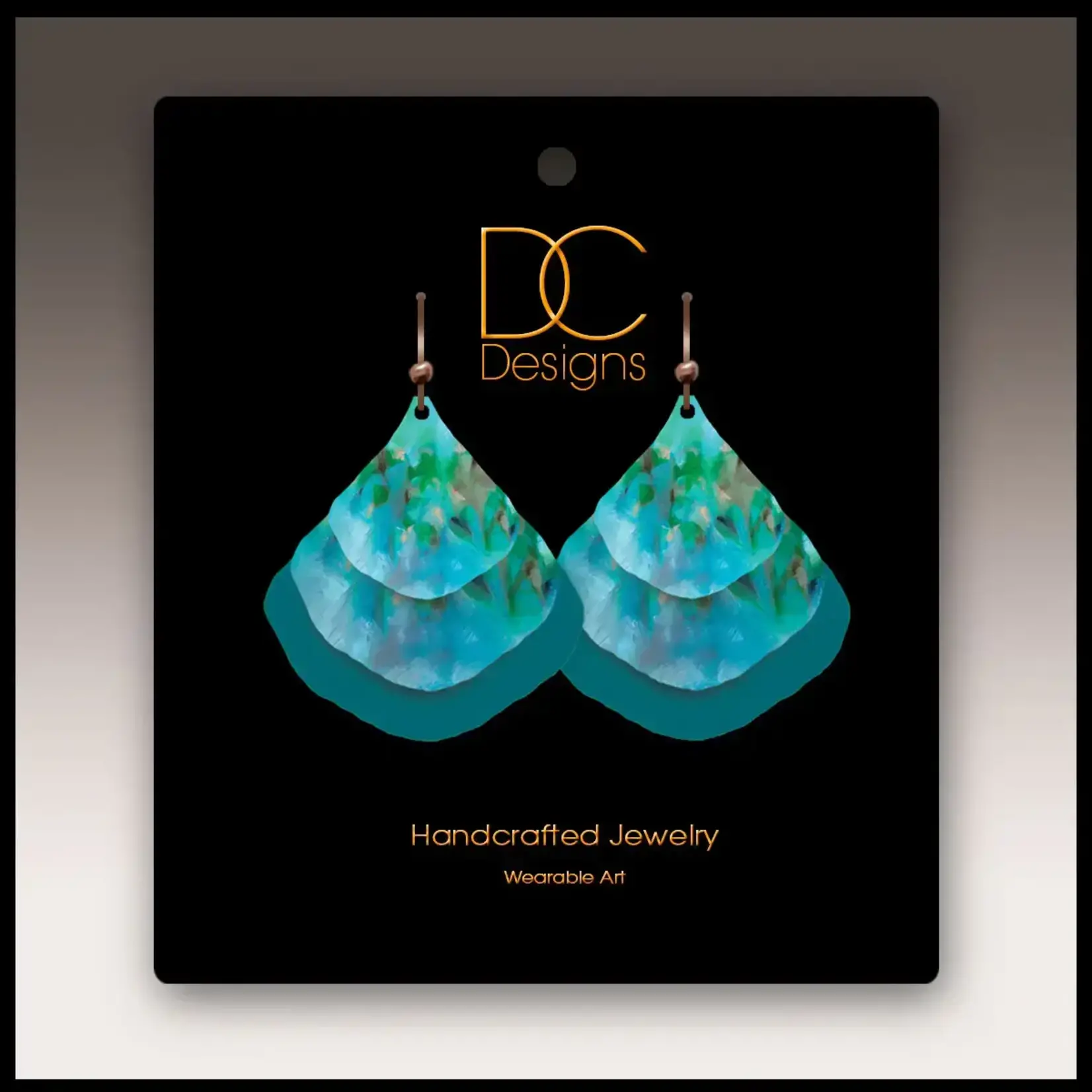 Illustrated Light Double Pear Shaped Giclee Discs Over Solid/Turq