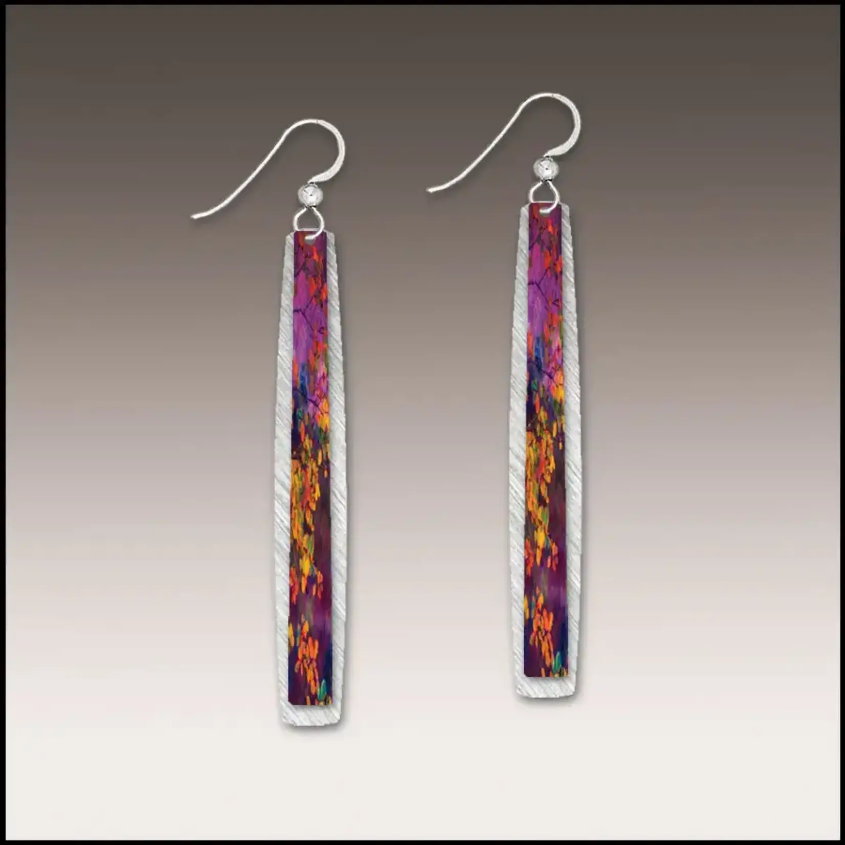 Illustrated Light Elongated Slvr Bar Under Giclee’ Earrings/FuchsiaYlwRust
