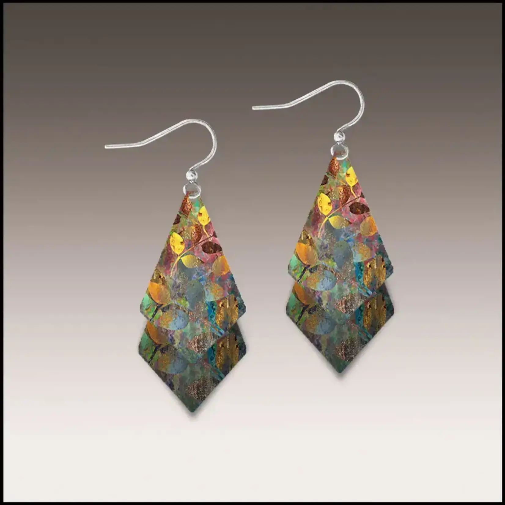 Illustrated Light Forest Foliage Dangle Stack Handmade Earrings