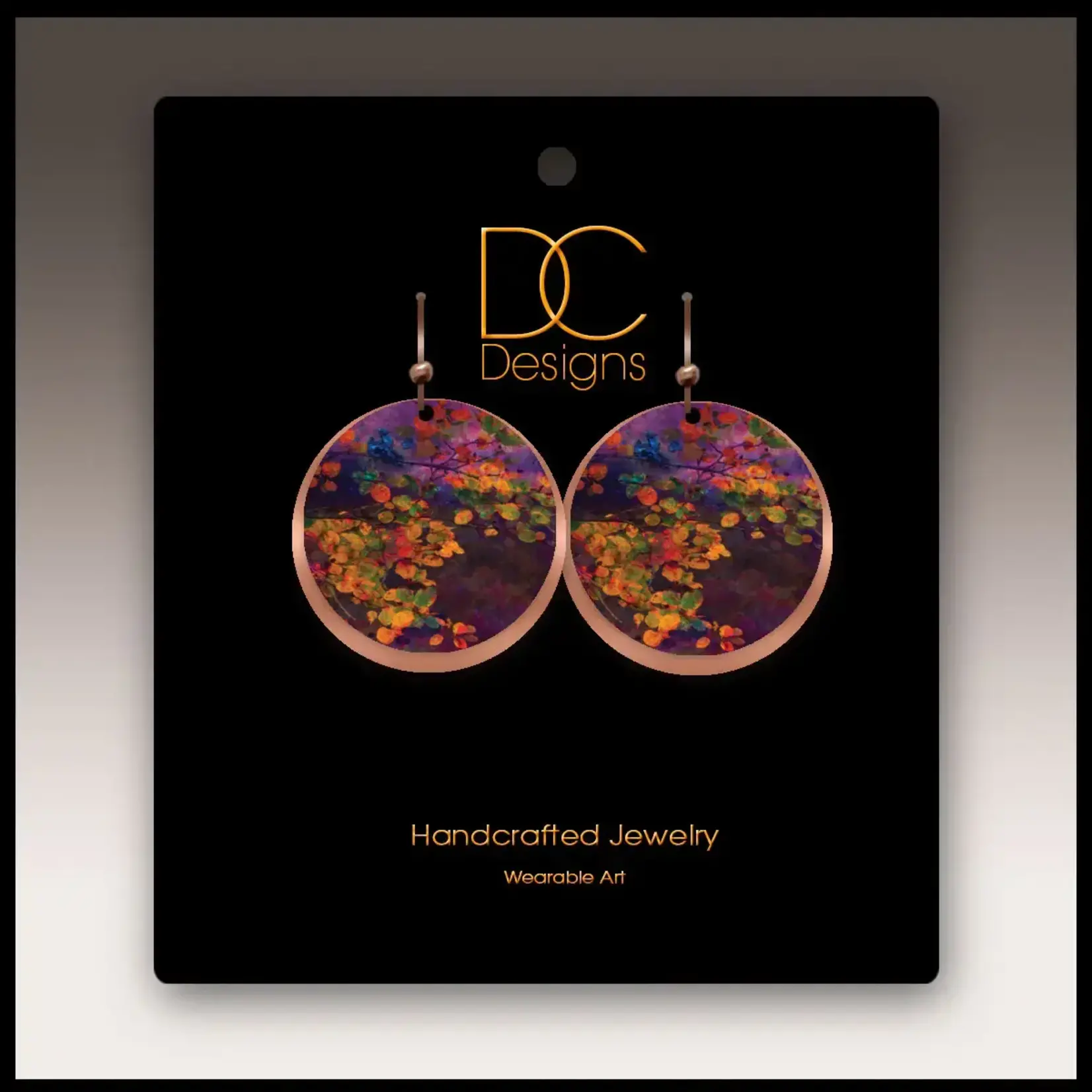Illustrated Light Round Copper & Giclee’ Earrings in Autumn Floral