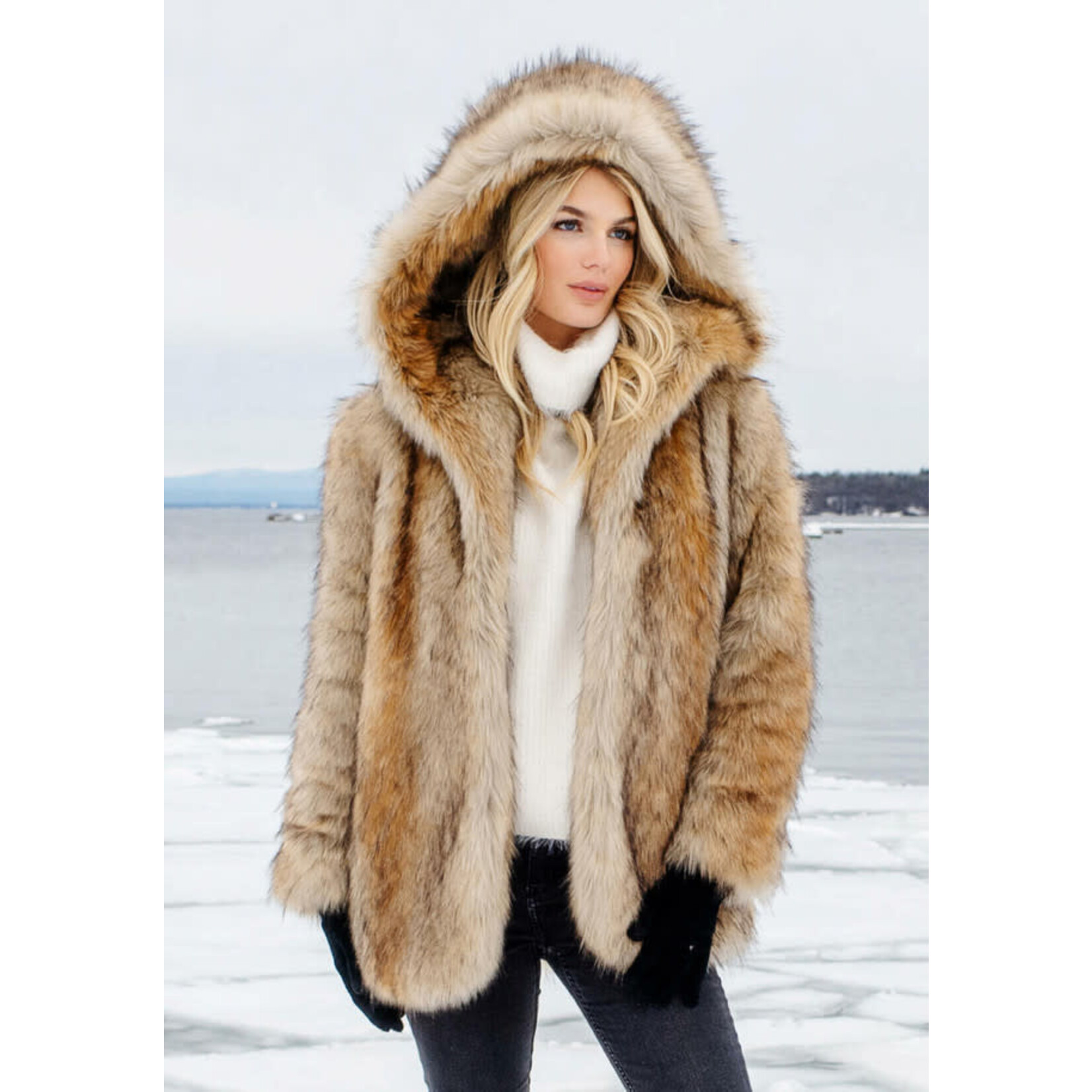 Coyote Faux Fur Hooded Coat