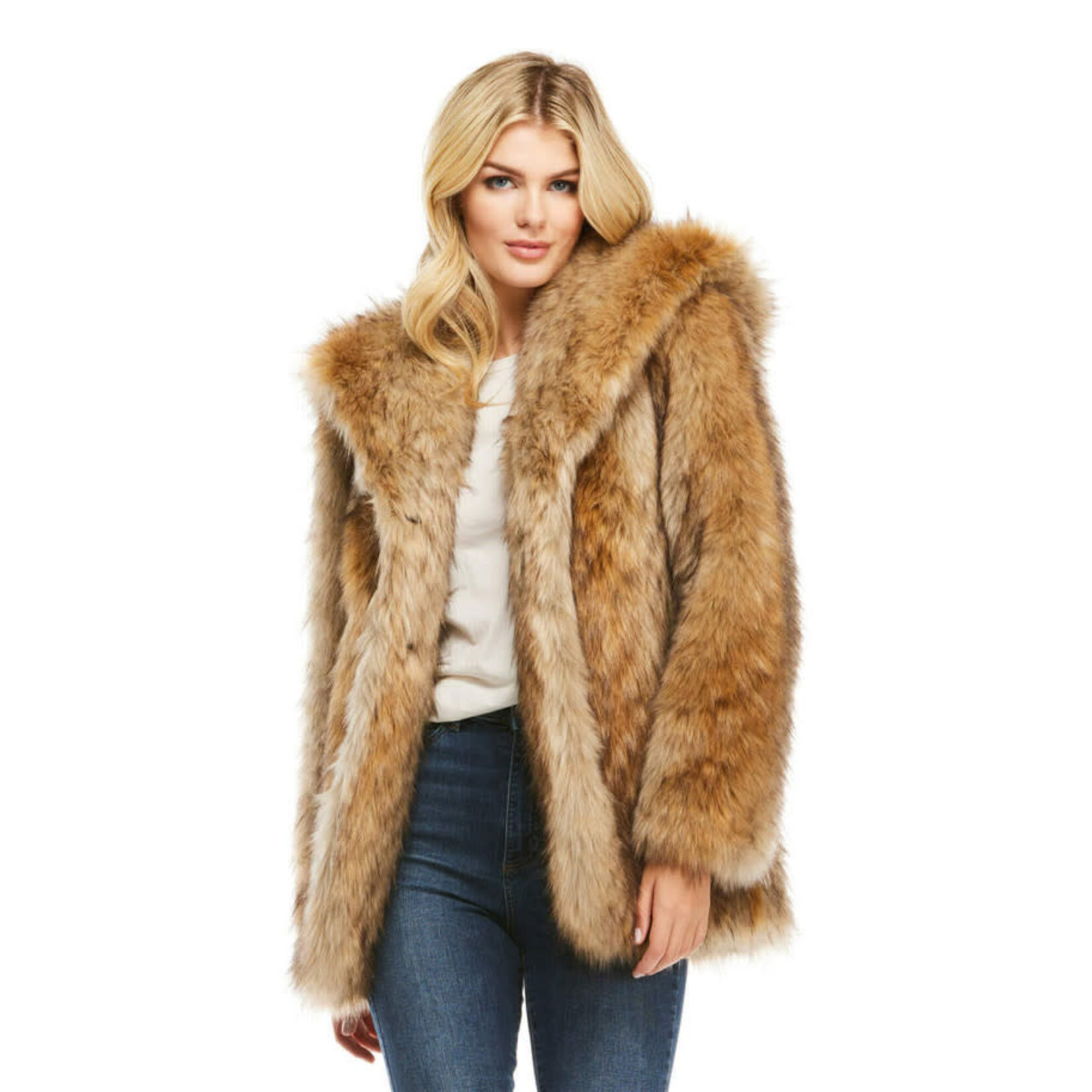 Fabulous Furs Coyote Faux Fur Hooded Coat
