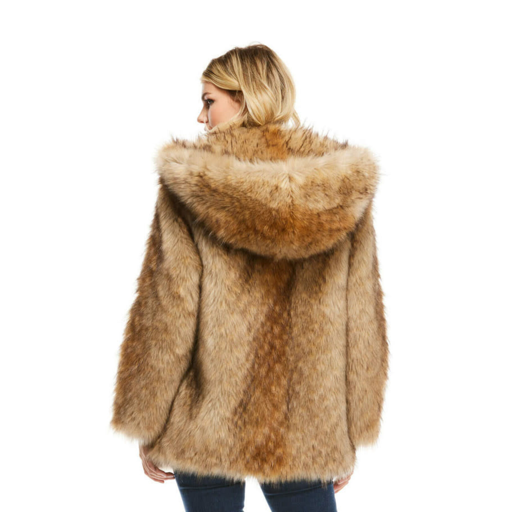 Fabulous Furs Coyote Faux Fur Hooded Coat