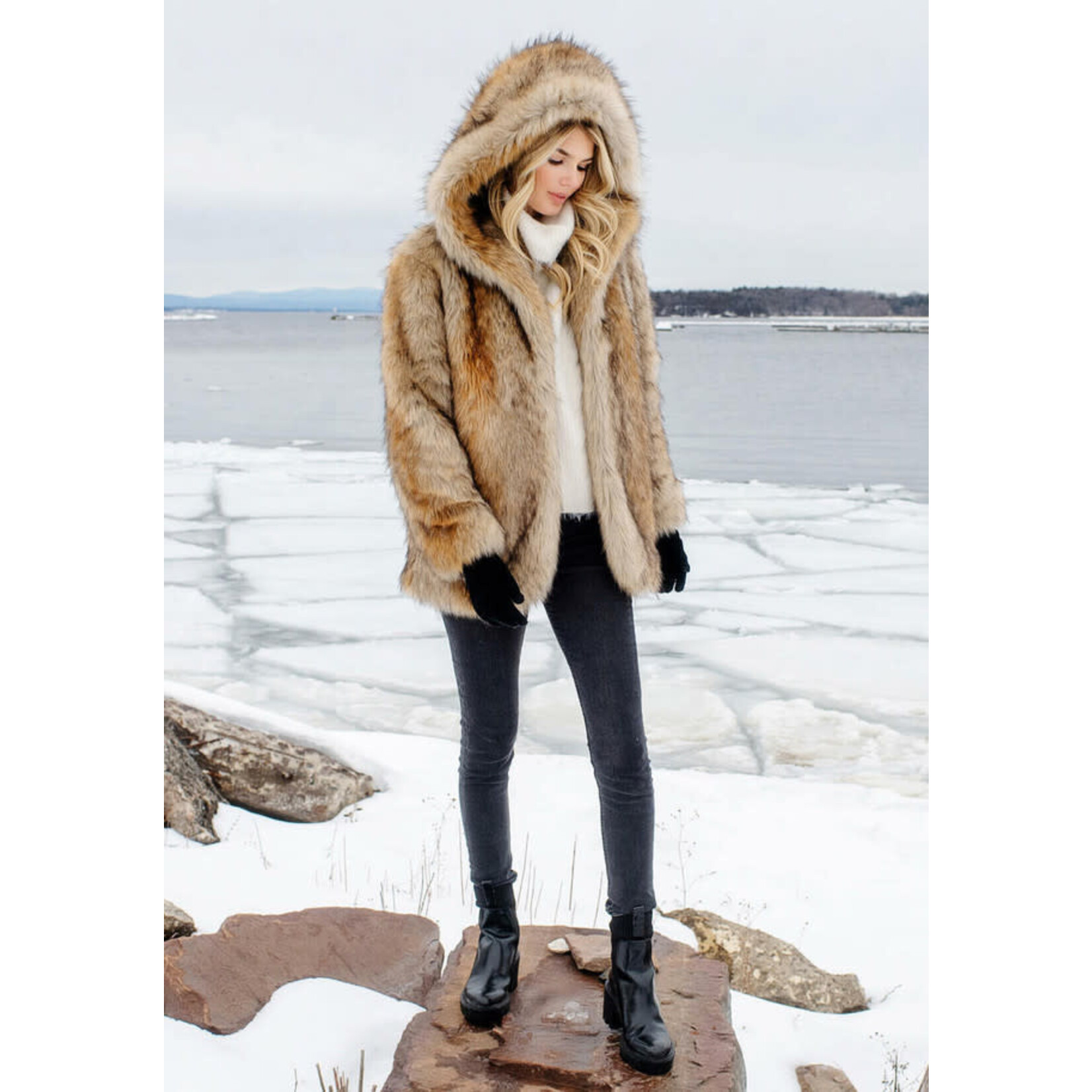 Coyote Faux Fur Hooded Coat