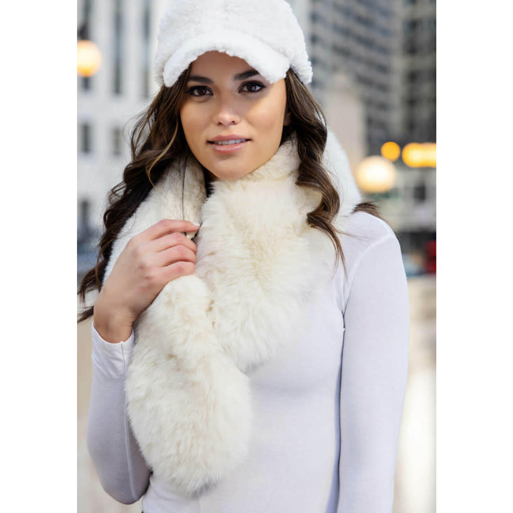 Ivory Fox Faux Fur Chateau Clip Scarf